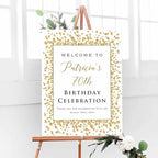 Printed Gold Glitter (Not Real Foil) Birthday Celebration Welcome Sign, Personalized Lilac Birthday Party Decorative Sign, Customized Poster Board Canvas - Image 3