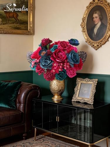 Serwalin Artificial Hot Pink & Teal Flowers Magenta Silk Flower for Wedding - Image 7