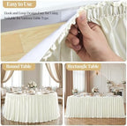Wish Care 17ft Ivory Satin Long Table Skirt for Rectangle Tables Wrinkle Free Teacher Desk Skirt Glitter Ruffle Table Skirting Cloth for Back to School Classroom Office Birthday Party Table Decor - Image 5
