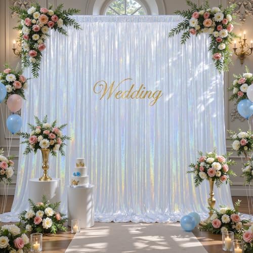 10x10ft Sequin Silver Backdrop Curtains Wedding Party Glitter Curtain Backdrop Fabric Shimmer Drapes Backdrop Bridal Baby Shower Birthday Christmas Photoshoot Background Photography 5x10FT，2 Panels - Image 6