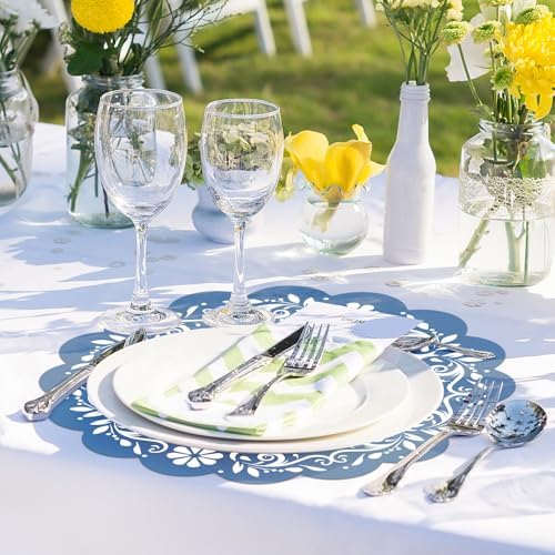100 Pcs Blue Talavera Mexican Paper Placemats 13.5 Inch Cielito Lindo Party Decoration Disposable Scalloped Platos De Barro Mexicanos Paper Table Mat for Fiesta Wedding Baby Shower Party Decor - Image 4