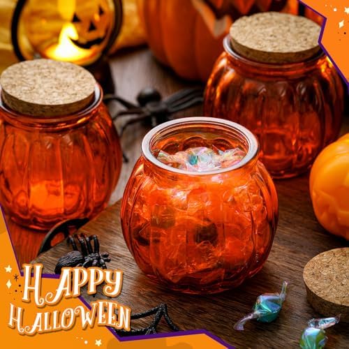 Vesici 24 Pcs Glass Pumpkin Candy Jars with Lid, Halloween Autumn, Orange - Image 3