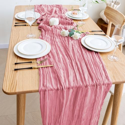 Wokceer Cheesecloth Table Runner Dusty Rose 10FT Boho Gauze, 12 Pack - Image 6