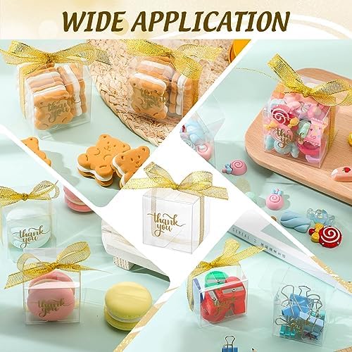 Thyle 200 Pcs Clear Favor Boxes 2x2x2 Inch Plastic Thank You Boxes with Lid Ribbon for Treats Candy Macaron Dessert Cupcake Gifts Wrap Party Favors Supplies(2 x 2 x 2 Inch) - Image 5