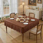Wish Care Brown Spandex Tablecloths for 48x48 Inch Square Tables, Stretch Fitted Table Clothes with Pleated Ruffle Skirt for 48” Table, Wrinkle Free and Elastic, for Party Kitchen Home Dining by WishCare