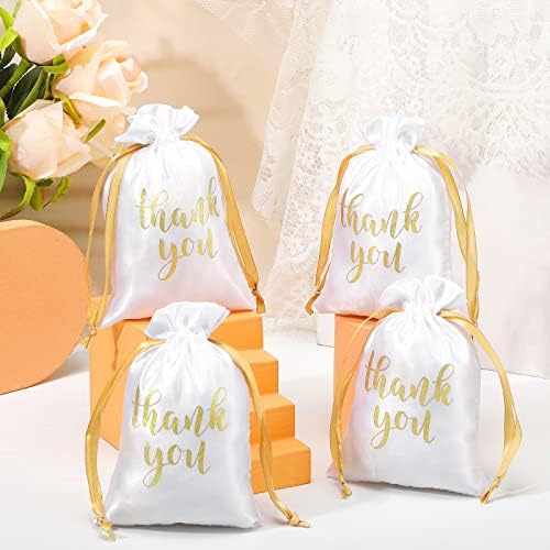 Roowest 4 x 6 Inch 100 Pcs Thank You Satin Gift Bags, White - Image 3