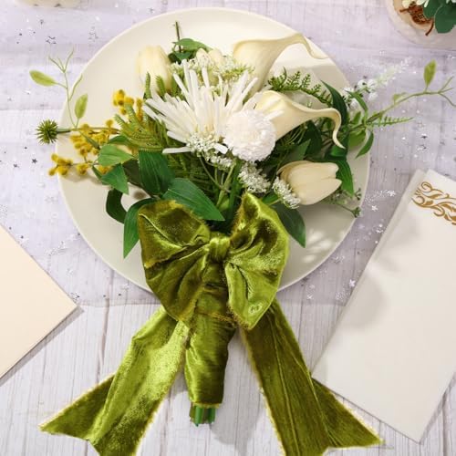 Preboun 4 Rolls Christmas Velvet Ribbon 24 Yards,Olive Green,3 Inch - Image 5