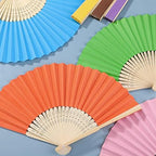 Aneco 48 Pieces Handheld Paper Fans Paper Folding Fans with Bamboos for Wedding Gift, Party, Home, DIY, Multicolor - Image 5