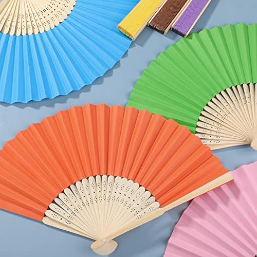 Aneco 48 Pieces Handheld Paper Fans Paper Folding Fans with Bamboos for Wedding Gift, Party, Home, DIY, Multicolor - Image 5