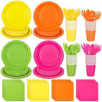 durony 350 Pieces Neon Party Supplies Paper Plates Serve 50 Guests 7 Inch 9 Inch Dinner Plates Napkins Paper Cups Cutlery Bright Color Disposable Glow Party Tableware for Fiesta Neon Birthday by durony