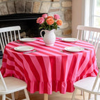 JarThenaAMCS Ruffle Tablecloth Boho Pink Red Striped Table Cloth Round Decorative Table Cover for Home Kitchen Baby Shower Party Wedding Decor, 70 Inch - Image 6