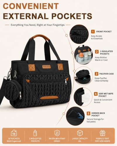 FHELAD Diaper Bag Tote for Women, Baby Diaper Bag Set (Obsidian Black) - Image 4