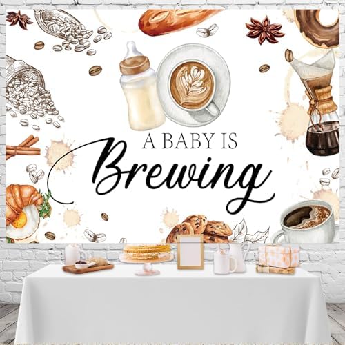 8x6ft Coffee Baby Shower Backdrop A Baby is Brewing Coffee Baby Shower Party Photography Background Milk Bottle Coffee Beans Croissant Newborn Baby Shower Decorations Banner Photo Studio Props - Image 4