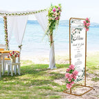 4.9 Feet Tall Welcome Sign Frame Wedding Sign Stand Gold Large Seating Chart Frame Guest List Directory Geometric Stand Metal Wedding Welcome Sign Floral Ceremony Decorations For Weddings Birthday - Image 4