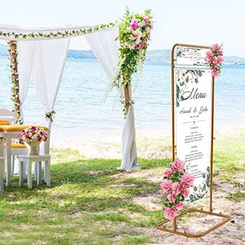 4.9 Feet Tall Welcome Sign Frame Wedding Sign Stand Gold Large Seating Chart Frame Guest List Directory Geometric Stand Metal Wedding Welcome Sign Floral Ceremony Decorations For Weddings Birthday - Image 4