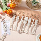 Ecation Boho Baby Shower Favors for Guests Flower Macrame Keychains Bulk Floral Crochet Tassel Key Rings Thank You Cards Gift - Image 4