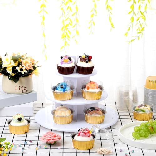 200 Pack Aluminum Cupcake Liners with Lids,Gold,Plain - Image 5