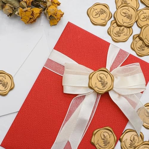 SWANGSA 200 Pack Letter S Wax Seal Stickers, Antique Gold Botanical Leaves Initial Alphabet Self-Adhesive Wax Stickers for Wedding Party Invitation Envelope - Image 4