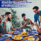 Funnymoom 400 Pcs Happy Retirement Party Supplies for 50 Guests Navy Blue and Silver Disposable Plates Napkins Cups Forks for Retired Party Decoration Favor for Women Men(Blue and Sliver, Retirement) - Image 5