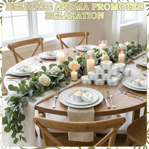 MTLEE 50 Pcs Sage Green Floral Wedding Candles Gift Favors for Guests 1 oz - Image 4