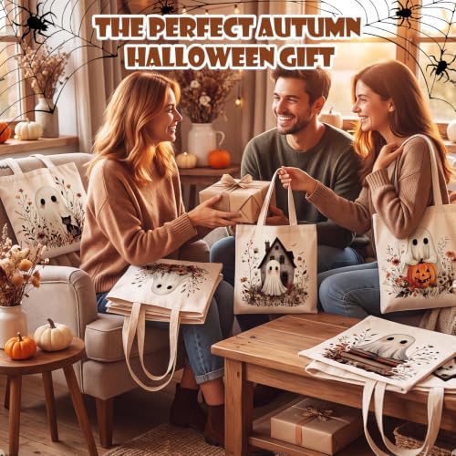 Shinylin 8 Pcs Halloween Boho Wildflower Ghost Tote Bags Trick or Treat - Image 6