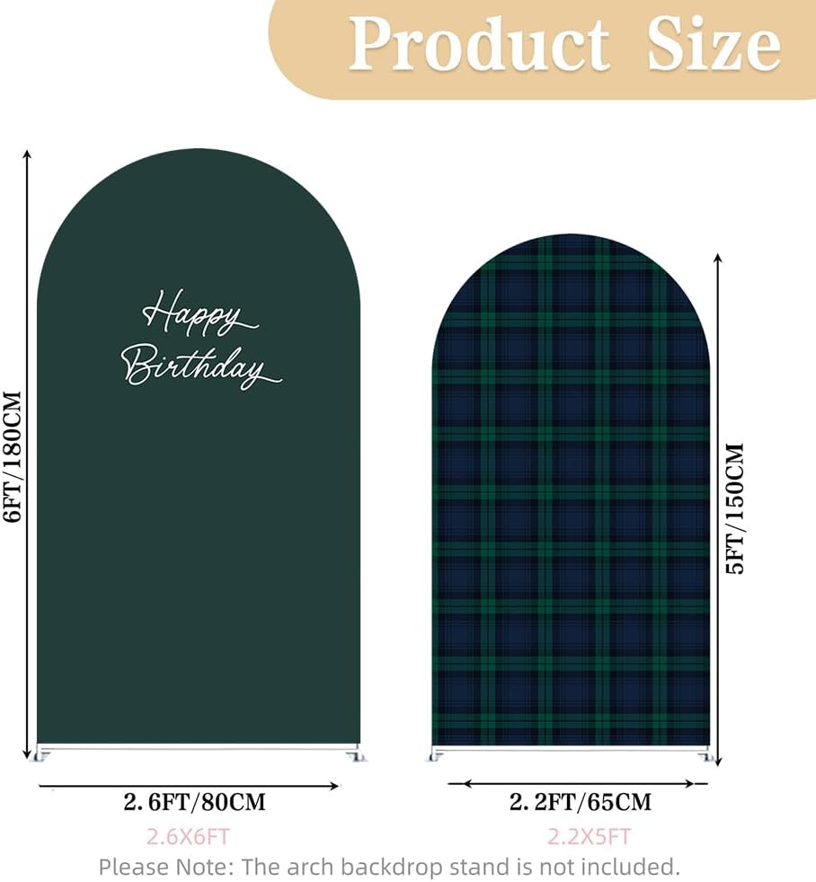 Set of 2 Arch Backdrop Cover Tartan Plaid Baby Shower Stretchy Arch Frame Cover for Bear Theme Boys Birthday Party Fiesta Decorations (6ft & 5ft,Plaids) - Image 3