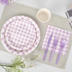 Vyntra 350-Pc Lavender Gingham Paper Plates and Napkins Party Supplies - Image 4