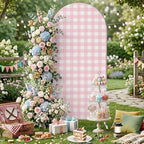 Pink Buffalo Arch Backdrop Cover 7.2 FT, Gingham Striped Pink Plaid Wedding Arch Cover Stretchy Romantic Rustic Backdrop Stands Covers for Birthday Bridal Party Celebration Ceremony Banquet Decor - Image 4