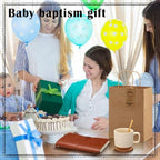 Marsui 6 Sets Kraft Baby Shower Game Prizes for Winners Baby Shower Guest Gifts Ceramic Mugs with Metal Spoons Woven Coasters and PU Notebooks with Pens Gift Bags and Tags for Wedding Bridal Favor - Image 6