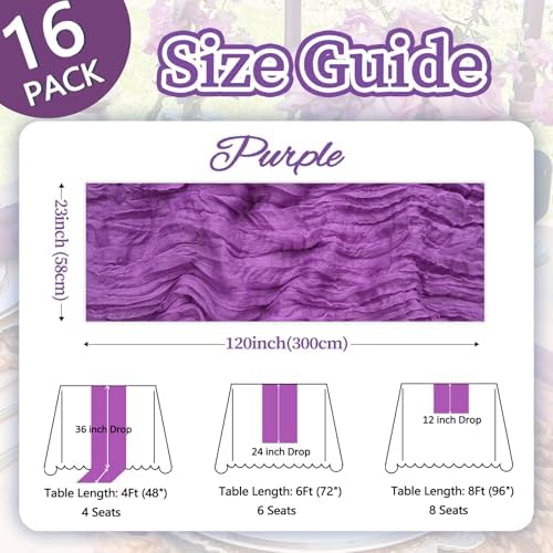 16 Pack Purple Cheesecloth Table Runner 23 x 120 Inch 10Ft - Image 2