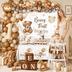 Beary First Birthday Decorations,Teddy Bear Birthday Decorations Set for First Birthday Theme Boy With Backdrop, Balloons, One High Chair Banner,Plates,Napkins,Cake Toppers,272pcs - Image 3