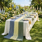 6 Pcs Dusty Blue Green Yellow Cheesecloth Table Runner - Image 7