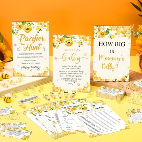 Sherr 476 Pcs Bee Baby Shower Games Yellow, Pacifier Hunt Belly Measuring - Image 2