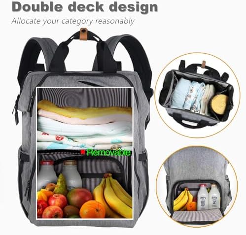 Hap Tim Diaper Bag Backpack,Large Capacity Travel Back Pack Maternity Baby Nappy Changing Bags, Double Compartments with Stroller Straps,Waterproof,Grey (US7340-G) - Image 4