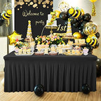 Besutolife Black Tablecloth for Rectangle Table 6ft Spandex Table Skirt One-Piece Design for Birthday Parties Wedding - Image 6
