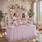 familus 6ft Pink Spandex Fitted Tablecloth with Tulle Table Skirt - 2-in-1 Structured Tutu Table Cover for Weddings, Trade Shows, Banquets & Sweetheart Tables - Image 6