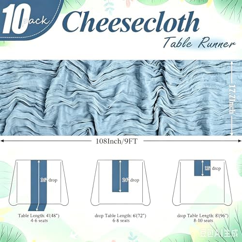 24 Pack Dusty Blue Cheesecloth Table Runner 17"x108" Boho Gauze Fabric Table Runner Vintage Rustic Sheer Runners for Wedding Party Bridal Baby Shower Table Decorations - Image 2