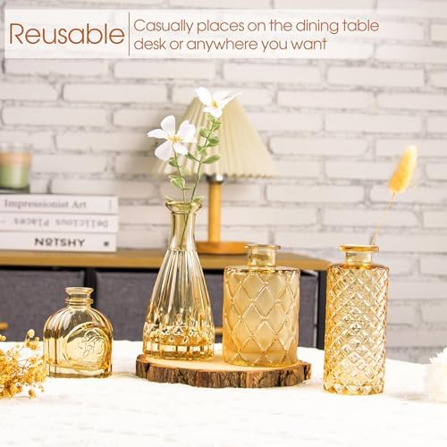 TBWIND Gold Amber Glass Bud Vases Set of 12, Small Vases for Flowers - Image 4
