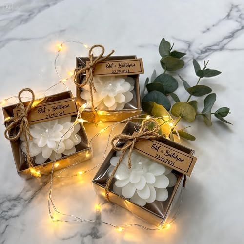 Giftsupstore Wedding Favor Guest Bulk – Ocean Pary giveaways, Return Gifts Lotus Shaped Candle Party Favors – Custom Baby Shower Gifts, (4,10,20,30,50,100.. Options Available in Customize Options) by GiftUp