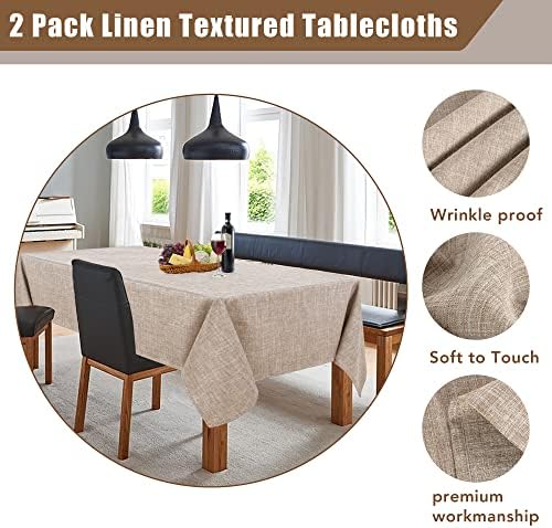 Fitable Nature Faux Linen Tablecloths Rectangle 60 x 84 Inch - 2 Pack Neutral Table Clothes for 4-6 Foot Tables, Wrinkle-Proof Faux Burlap Table Cover for Dining, Farmhouse, Outdoor Picnic, Camping - Image 4