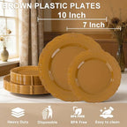 Tinybee 60PCS Brown Plastic Plates - Heavy Duty Brown Disposable Plates - Image 2