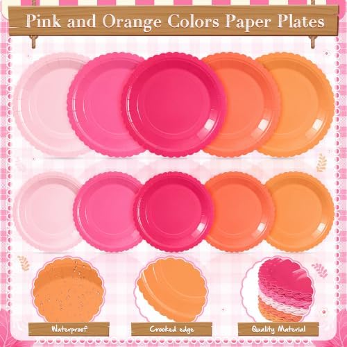 Zhehao 700 Pcs Pink and Orange Paper Plates and Napkins Party Supplies - Image 4
