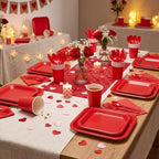 Vyntra 350 Pcs Red Square Paper Plates and Napkins Set, Serves 50 - Image 5