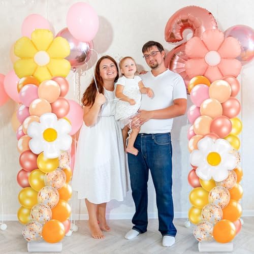 Kasyat 2 Sets Groovy Balloon Column Stand Kit Boho Daisy Macaron Pink Yellow Orange Pastel Retro Flower Balloons Arch Garland Kit for Baby Shower Birthday Wedding Hippie Flower Party Decoration - Image 7