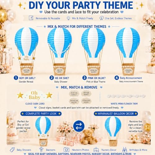 Light Blue Hot Air Balloon Decorations for Baby Shower Table Centerpieces - Image 7