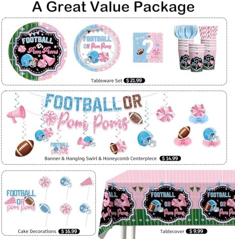 191Pcs wellspar Football Gender Reveal Decorations Tableware Set - Image 4