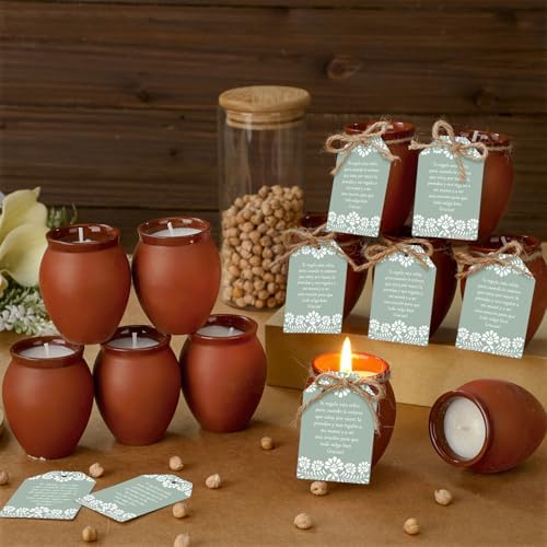 Conelist 12 Set Cielito Lindo Party Decorations Baby Shower Candles Terracotta Mexican Recuerdos DIY Jar Candles with Gift Tags and Rope for Baby Shower Birthday Cinco De Mayo Fiesta (Green) - Image 4