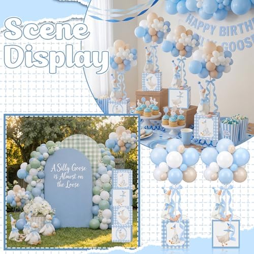 6 Sets Blue Silly Goose Birthday Decoration 15.7 Inch Soft Silly Goose Table Centerpiece Stuffed Animals with Balloon Boxes Hat Geese Plushies Table Decor for Birthday Party Favors - Image 5