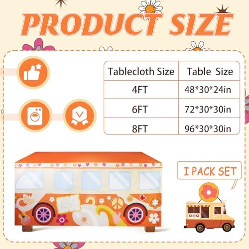 8Ft Groovy Bus Tablecloth,Hippie Birthday Party Decorations for 60s 70s Boho Themed Birthday,Baby Shower,Carnival Party Decorations - Image 2