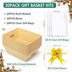 AFOROEOA 20PACK Baskets for Gifts Empty, 10x12”Thick Kraft Gift Basket with 20 Bows 20 Bags Empty Gift Baskets for Christmas, Valentine’s Day, Easter, Birthdays, Snacks, Farmers Market - Image 3